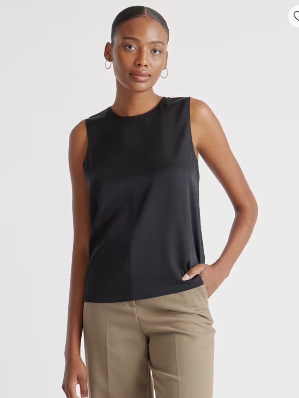 QUINCE Washable Stretch Silk Shell Tank Black Size Large